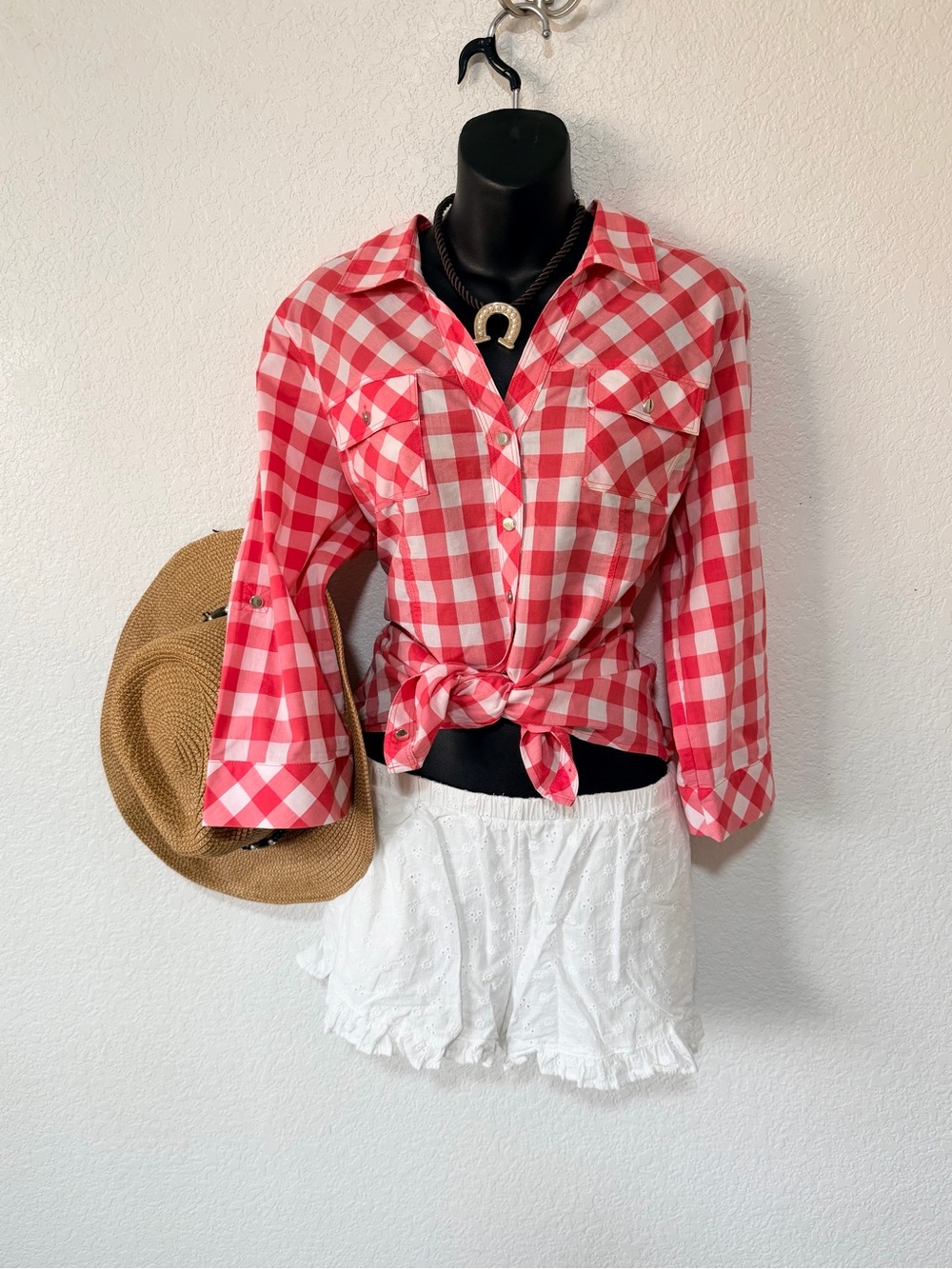 Christopher & Banks Red and White Gingham Button-Down Shirt